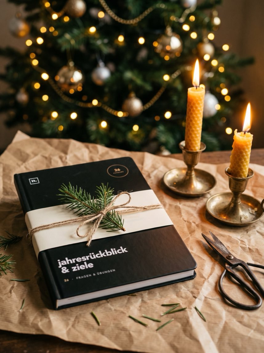 Die Ausgabe 26 mit Banderole und Tannenzweig auf Packpapier, daneben Kerzen, im Hintergrund der Weihnachtsbaum